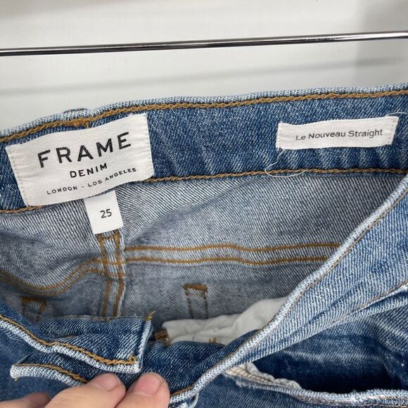 Frame Denim Arrington High Rise Le Nouveau Straight Distressed Jeans Size 25 - Picture 3 of 11
